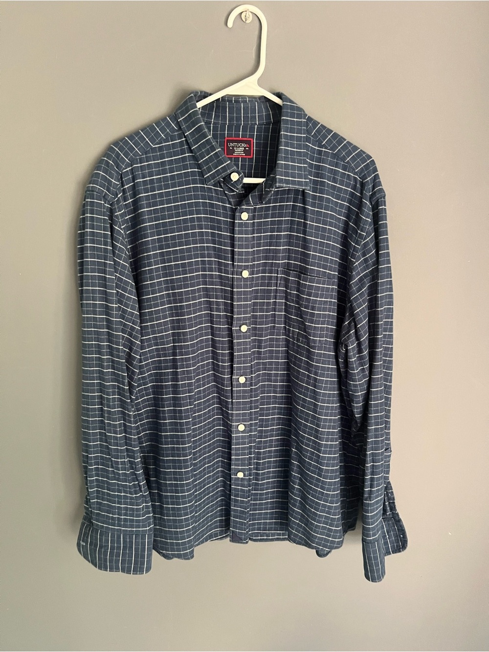 UNTUCKit Shirt Men’s XL Relaxed Fit Flannel Grid Blue Plaid 100% Cotton Michelot